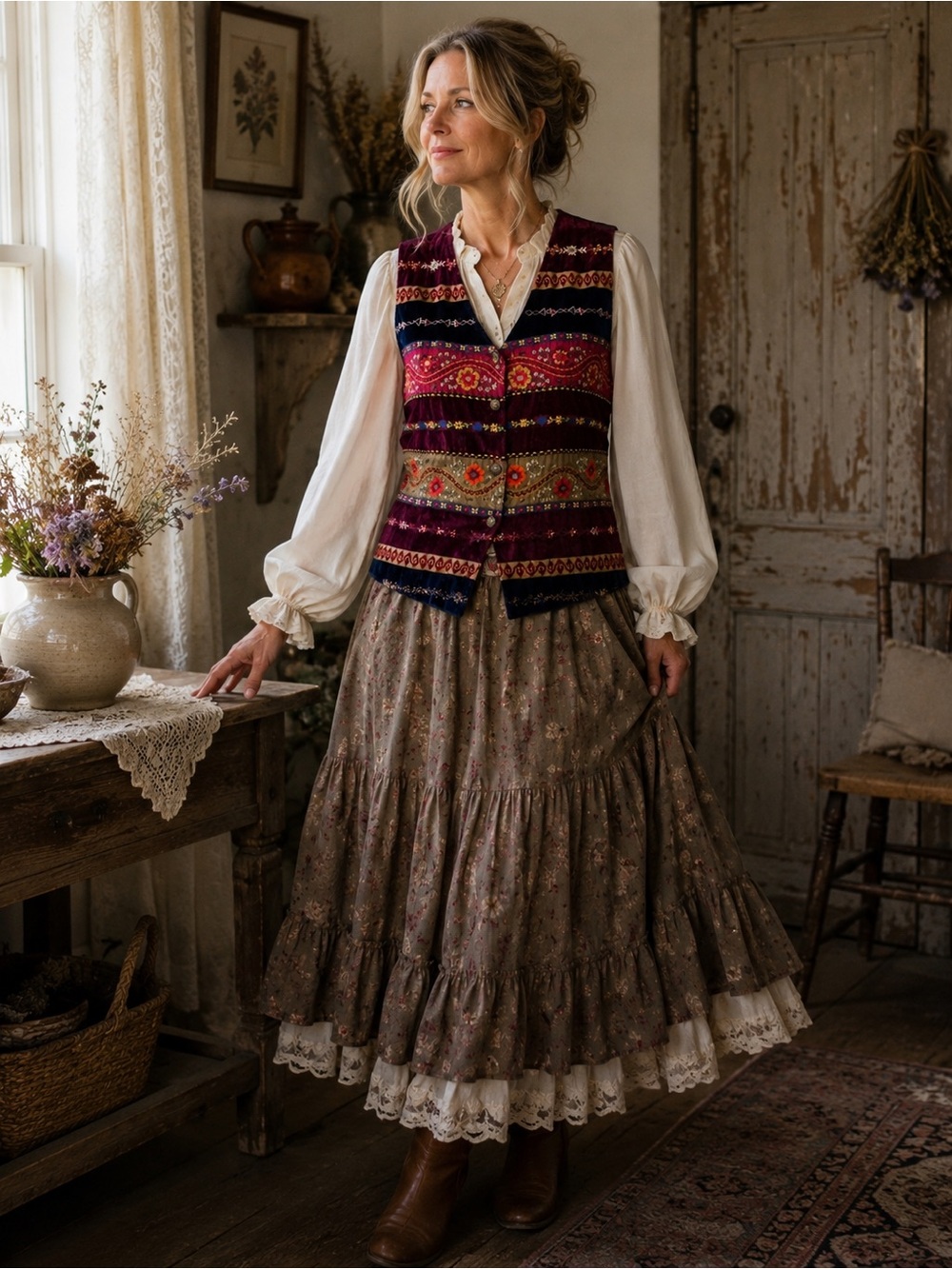 Vintage April Cornell for Cornell Trading Embroidered Velvet Boho Vest M